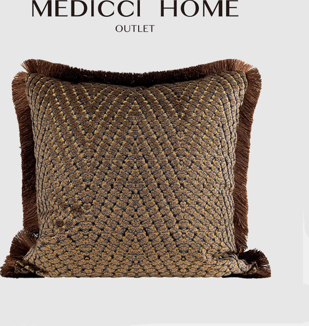 Medicci Home Vintage-Kissenbezug im italienischen Stil mit geometrischem Muster in Braun und Gold - Bild 1