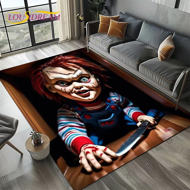 LOUSIDREAM Horrorfilm Charakter Teppich mit Motiv Chucky, Pennywise und Saw als rutschfeste Bodenmatte für Wohnzimmer und Schlafzimmer, Mehrfarbig, Rechteckig - Bild 1