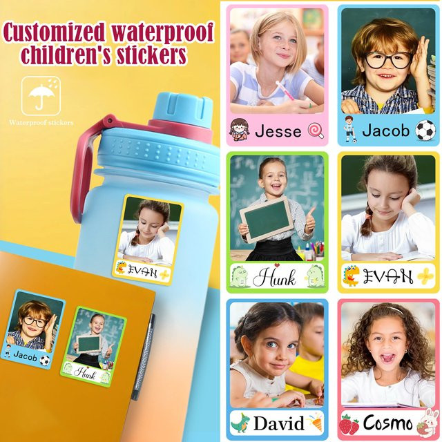 Personalisierte Namensaufkleber für Wasserflaschen, Tassen und Kindergartenbedarf, wasserfest, transparent und mehrfarbig - Bild 1