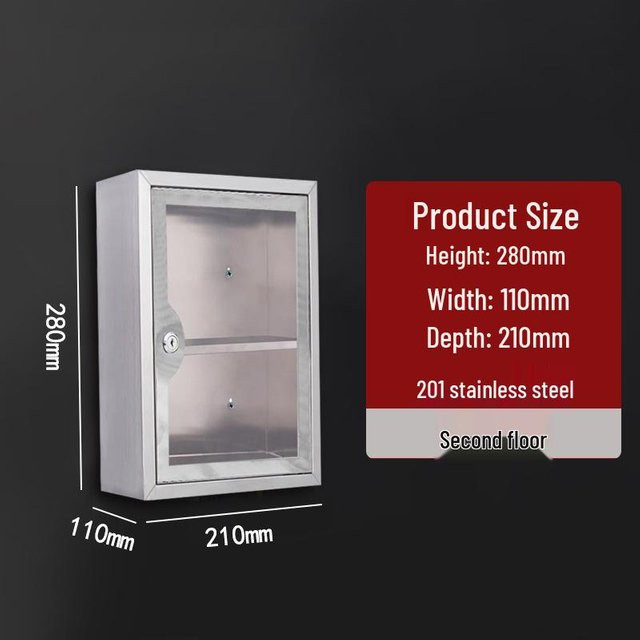 Wasserdichte Edelstahl-Aufbewahrungsbox von Shopping Party in Grau, wandmontierbare 2-lagige Outdoor-Werkzeugkiste mit abschließbarer transparenter Tür, B/T/H: 28,0 x 21,0 x 11,0 cm - Bild 1