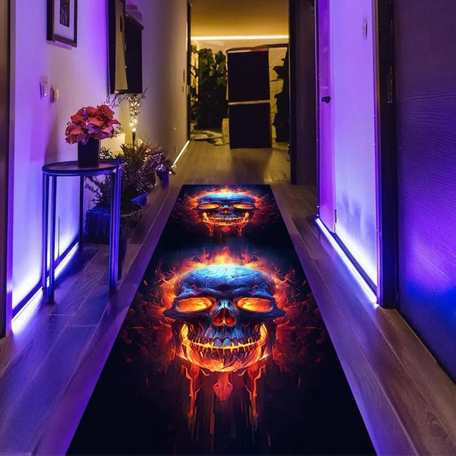 Bunter Neon Totenkopf Läufer Teppich von Lodestar in Braun und Multicolour, B/T: 40 x 120 cm - Bild 1