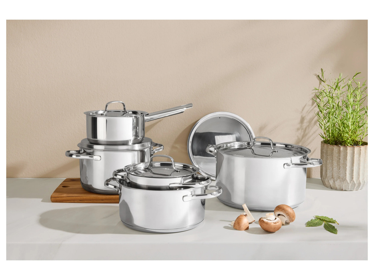SILVERCREST Topfset EDS 5-teilig in Silber mit Edelstahldeckeln und Glasdeckeln - Bild 2