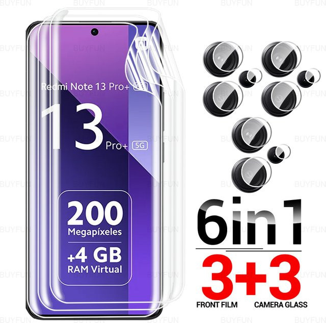 6in1 Hydrogel-Displayschutz und Linsenschutz für Xiaomi Redmi Note 13 14 15 Pro+ 5G, transparent - Bild 1