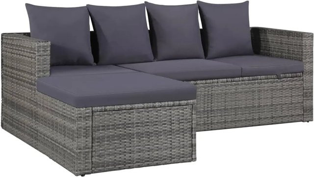 vidaXL 4-tlg Garten-Lounge-Set aus Poly Rattan in Grau mit Auflagen und Couchtisch - Bild 1