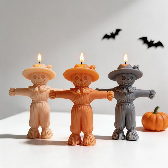 SANZON Halloween Silikonform für Kerzen und Harz mit Clown, Vogelscheuche und Kürbis Motiven in Pink und Multicolour - Bild 1