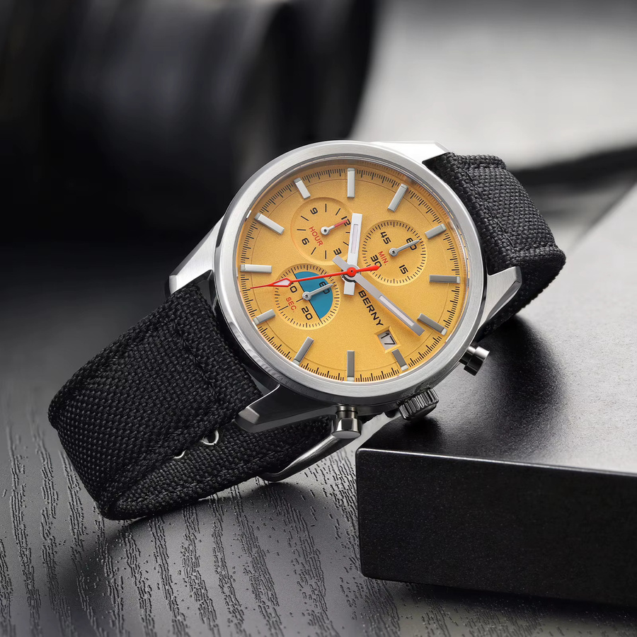 BERNY Chronograph, Quarz, Edelstahl, Saphirglas, Textil/NATO, Herren - Bild 5