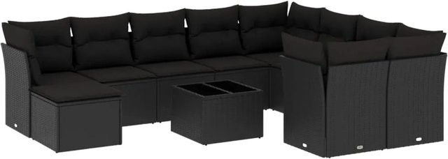 vidaXL 11-tlg Garten-Sofagarnitur aus Poly Rattan mit Kissen in Schwarz Modell 25 - Bild 1