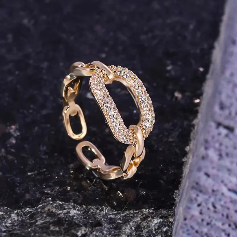 Huitan Ring, Kettenglied-Design, Gold, Zirkonia, Damen - Bild 2