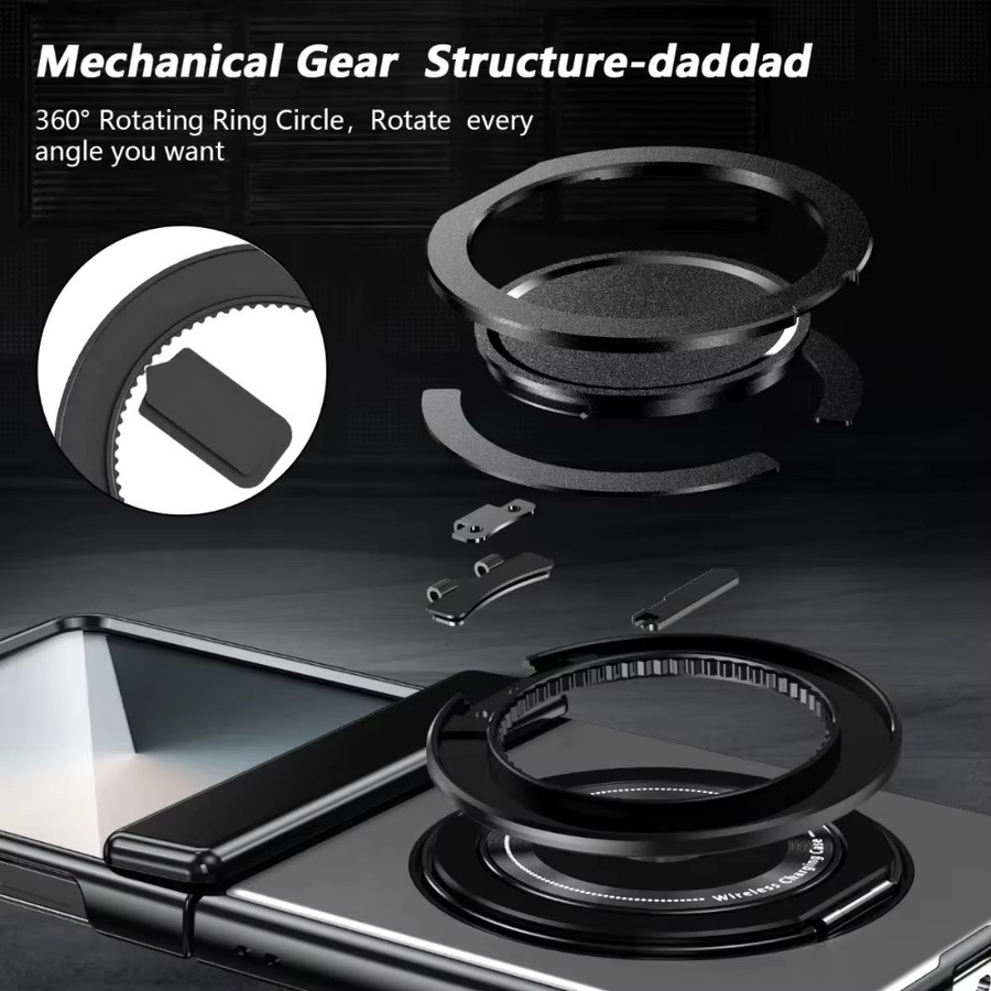 Magnetische Scharnierhülle mit 360 Grad drehbarer Ringhalterung und Schutzfolie für Samsung Galaxy Z Flip 7, FE 6, 5, 4, 3 in Blau oder Schwarz - Bild 6