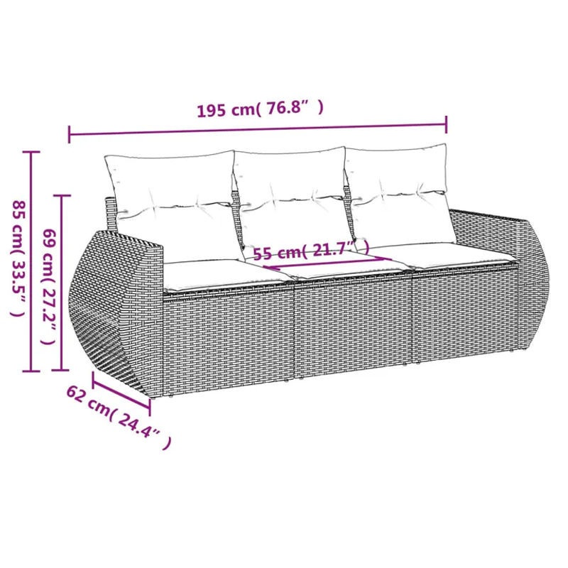 Vidaxl 3-teiliges Gartenmöbel-Set aus Polyrattan mit Kissen, Beige - Bild 1