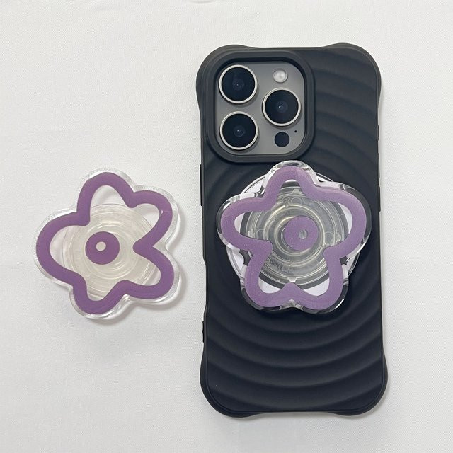 Niedlicher Cartoon-Handyhalter mit lila Blumenmuster als Griptok-Ständer für iPhone 17 Pro Max und 16 Pro Max - Bild 1