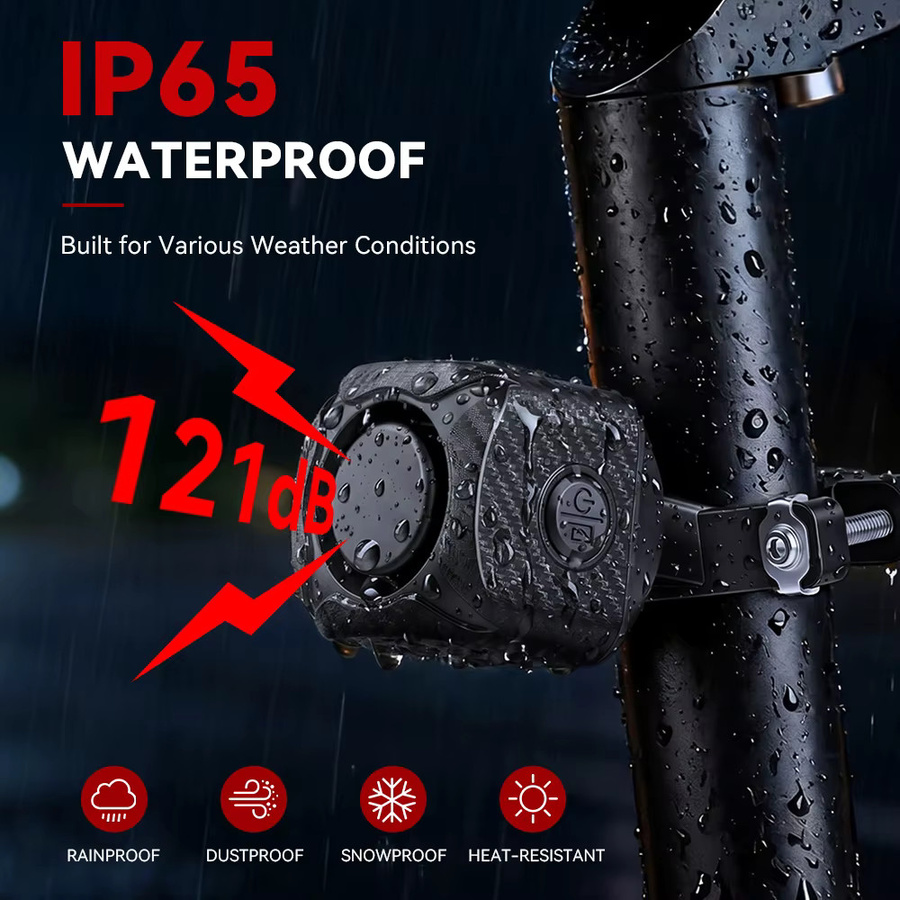 WSDCAM Zwei-Wege-Fahrrad-Diebstahlalarm mit Vibrationsauslösung, 121dB Sirene, Fernbedienung und Ortungsfunktion für E-Bike, Roller und Motorrad, Schwarz - Bild 2
