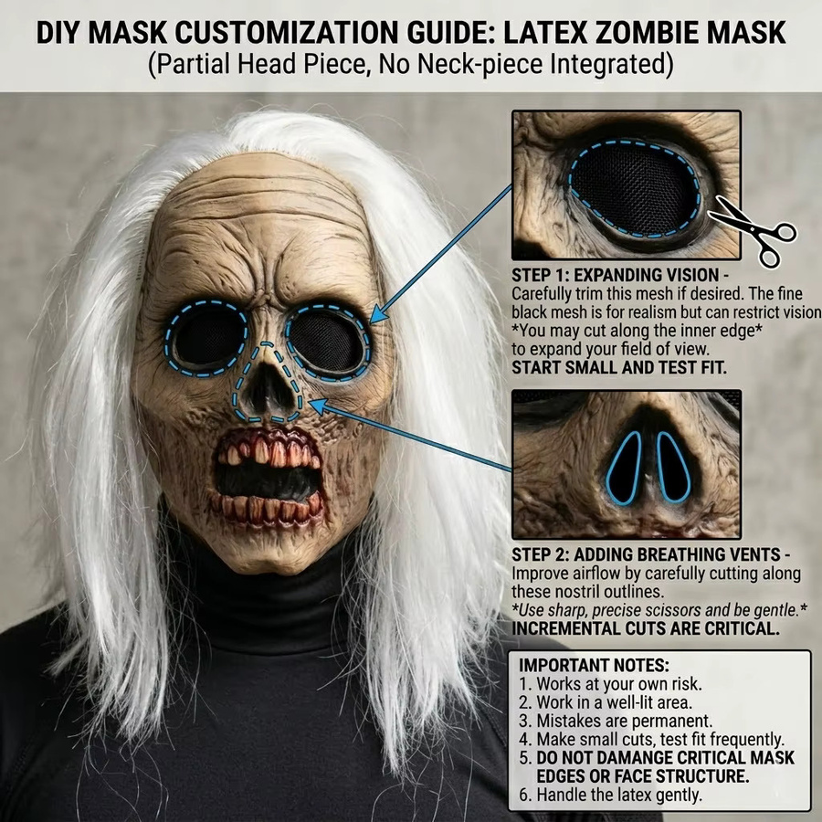 patygr Geisterhaus Zombie-Schädel Maske, Zubehör, Weiß, Gummi - Bild 5