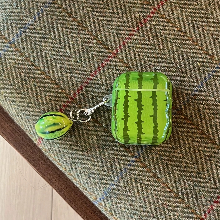 Wassermelonen Kopfhörerhülle mit gewelltem Rand und Anhänger für Apple AirPods 1, 2, 3, 4 und Pro/Pro 2/Pro 3 in Rot und Grün - Bild 3