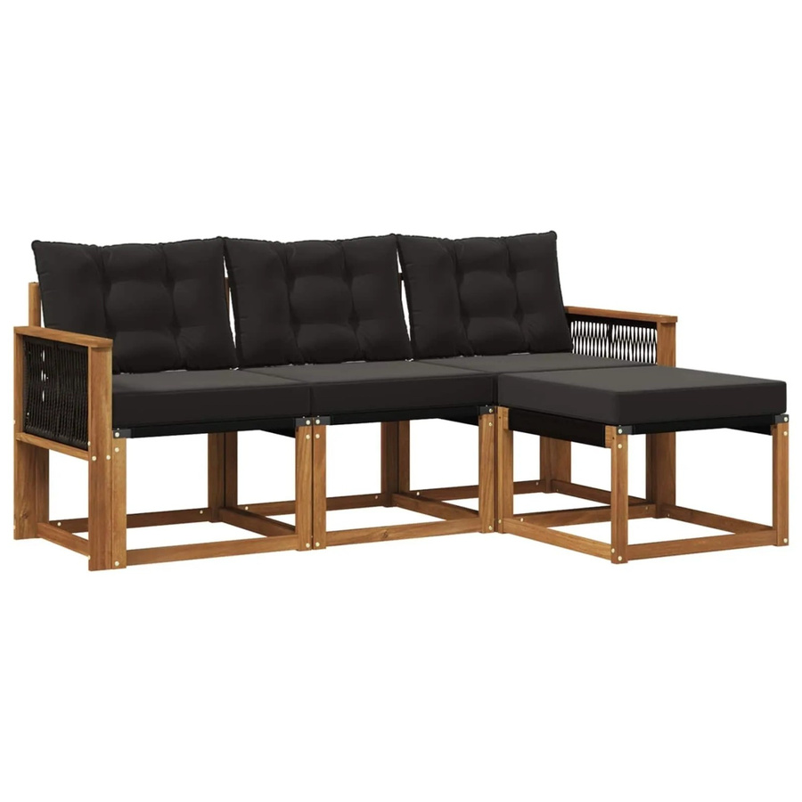 vidaXL Outdoor-Sofagarnitur L-Form aus massivem Akazienholz mit Textilene und Kissen, Schwarz/Natur - Bild 2