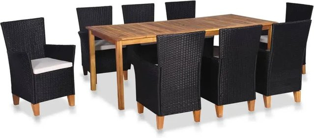 vidaXL 9-teilige Garten-Essgruppe aus Poly-Rattan und Akazienholz in Schwarz und Braun - Bild 1