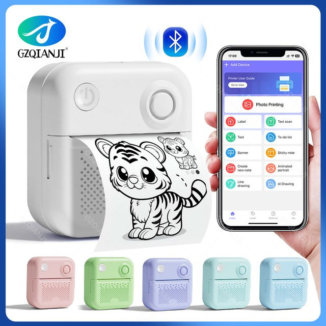 GZQIANJI D3 Tragbarer Mini-Thermopapier-Drucker für Etiketten und Fotos - Bild 1