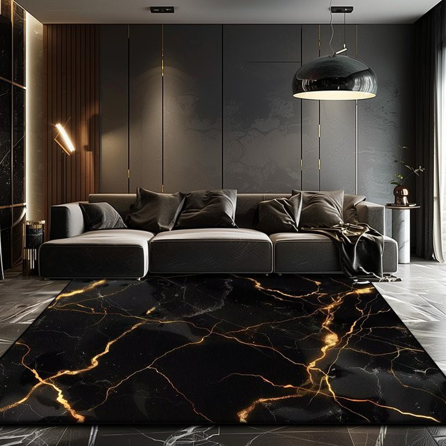 Wucifang Jewelry Teppich in Schwarz und Gold mit Marmor-Design, weich und flauschig, Antirutsch-Teppich aus Polyester, B/T: 180 x 250 cm - Bild 1