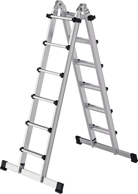 PROREGAL Teleskopleiter 4-teilig mit Traverse, 4 x 6 Sprossen, Silber - Bild 1