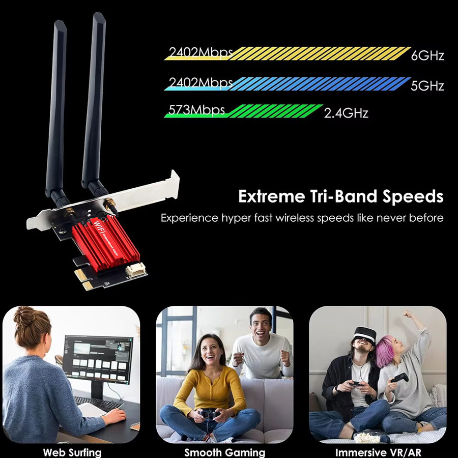 Fenvi WiFi 6E AX210 PCIe WLAN-Adapter mit Bluetooth 5.4, Tri-Band Dual-Band Netzwerkkarte für 2,4 GHz, 5 GHz und 6 GHz, kompatibel mit Windows 10 und 11 - Bild 3