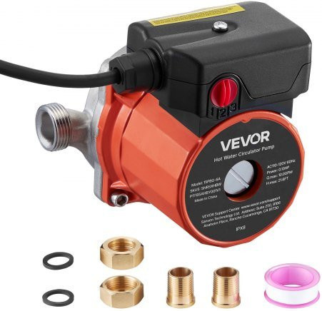 VEVOR Umwälzpumpe mit Edelstahlkopf für Warmwasserbereitersysteme, 38 LPM, 100 W, 3-Gang-Steuerung, Farbe: Orange/Schwarz, Anschluss: G3/4 Zoll auf G1/2 Zoll Adapter - Bild 1