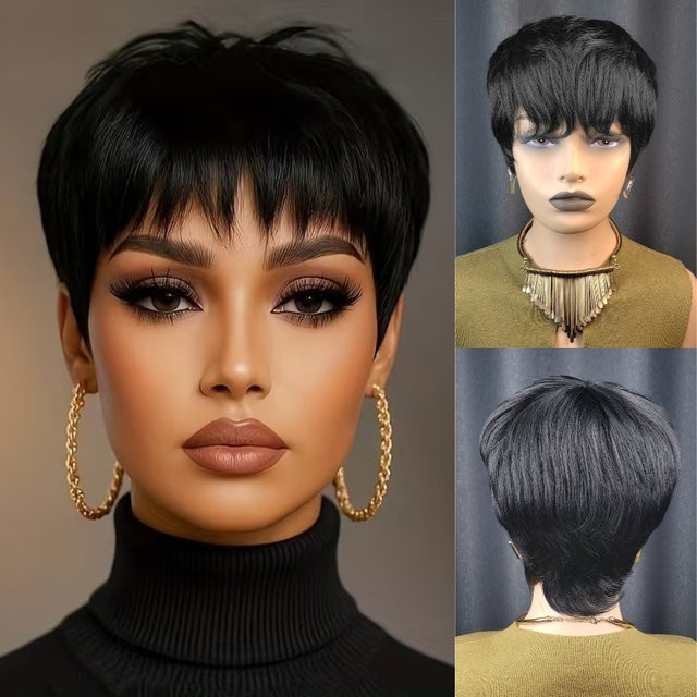 OYM HAIR Pixie-Schnitt-Perücke, 5 Zoll, 180 % Dichte, Echthaar, Damen - Bild 1