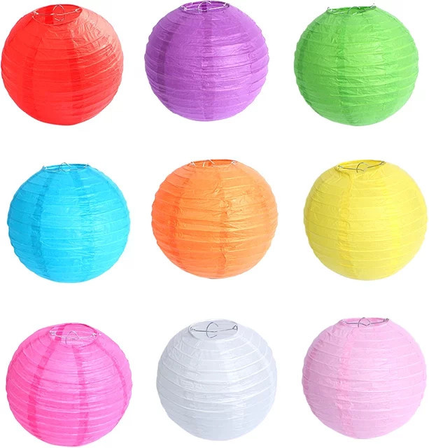 Merylover Runde Papierlaternen zum Aufhängen für Geburtstage und Hochzeiten, Lila und Mehrfarbig, Durchmesser: 35 cm - Bild 1