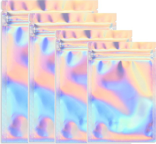10 Stück holografische Mylar Beutel mit Pressverschluss, wiederverschließbare Kunststoffbeutel in Mehrfarben zur Aufbewahrung von Lebensmitteln, Perlen oder Schmuck - Bild 1