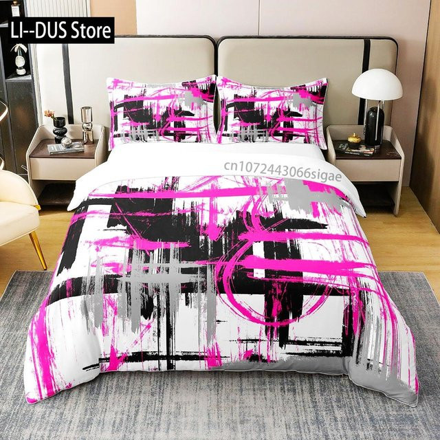 Lodestar Bettwäscheset für Kinder mit abstraktem Streifenmuster in Rosa, Schwarz und Grau, 3-teilig aus Mikrofaser, B/H: 135 x 200 cm - Bild 1