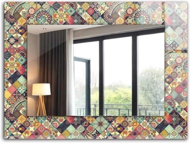 Tulup Dekorativer Spiegel mit buntem Patchworkmuster und Ornamenten, Rechteckig, Farbe: Multicolour, B/H: 80 x 60 cm - Bild 1
