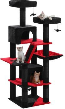 Pawz Road Katzenbaum Schwarz mit Höhle, Hängematte und integriertem Spielzeug, Höhe: 180 cm - Bild 1