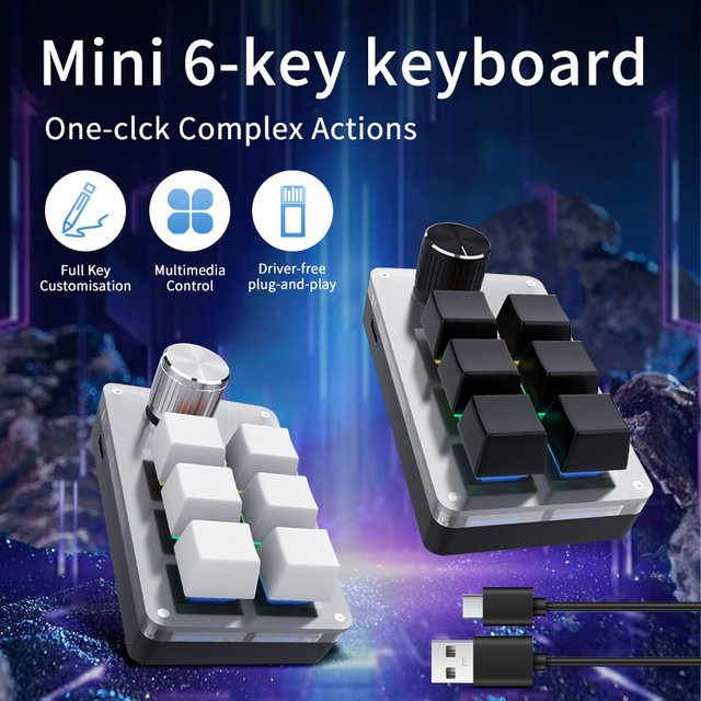 Ammtoo Mini-Makrotastatur mit 6 Tasten und 1 Knopf, programmierbare mechanische RGB Gaming-Tastatur in Weiß - Bild 1
