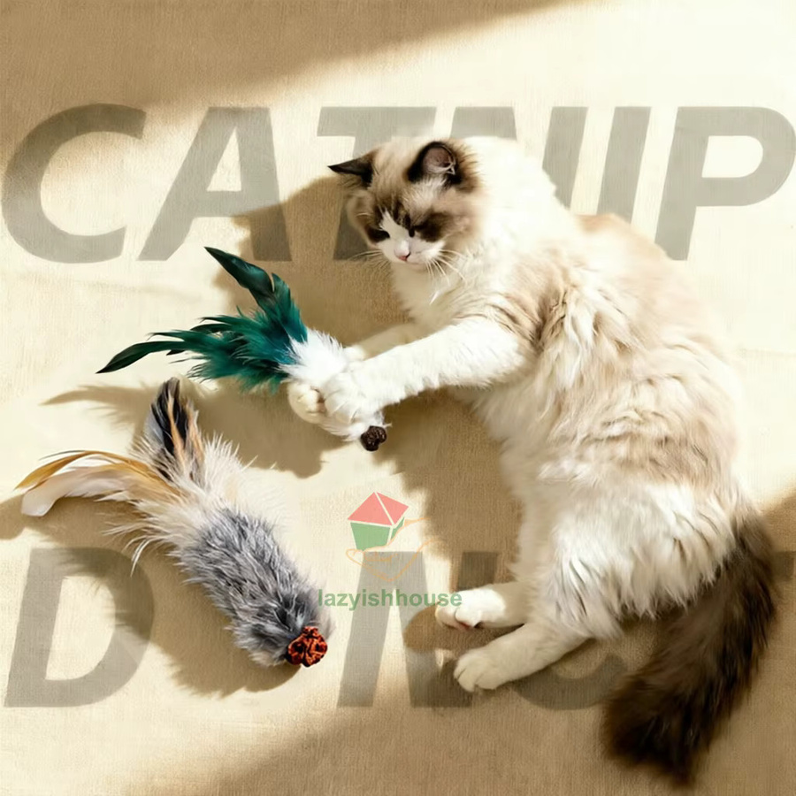 Fengrong Kaninchenfellball Katzenspielzeug, Katzenminze, Katzen-Teasing-Stick - Bild 2