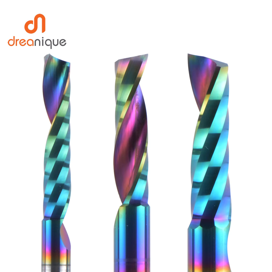 Dreanique Hartmetall Spiralschaftfräser mit DLC-Beschichtung für CNC-Gravur in Aluminium, Holz und Acryl, Schaft: 6 mm, Farbe: Mehrfarbig - Bild 2
