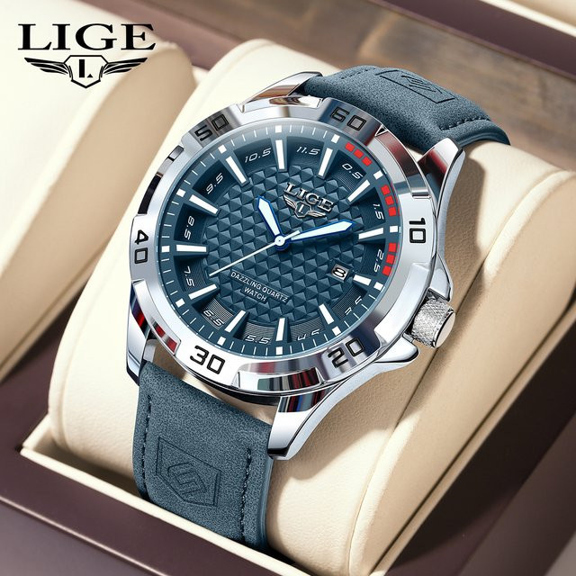 LIGE Armbanduhr Quarz, Leder, Blau, Herren - Bild 1