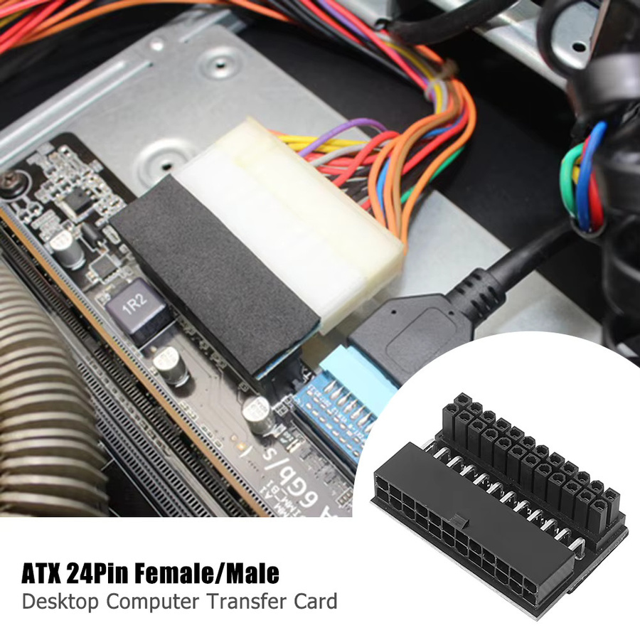 ALLOYSEED ATX 24-Pin auf 24-Pin Adapter mit 90-Grad-Winkel für Motherboard-Stromanschluss, Schwarz - Bild 2
