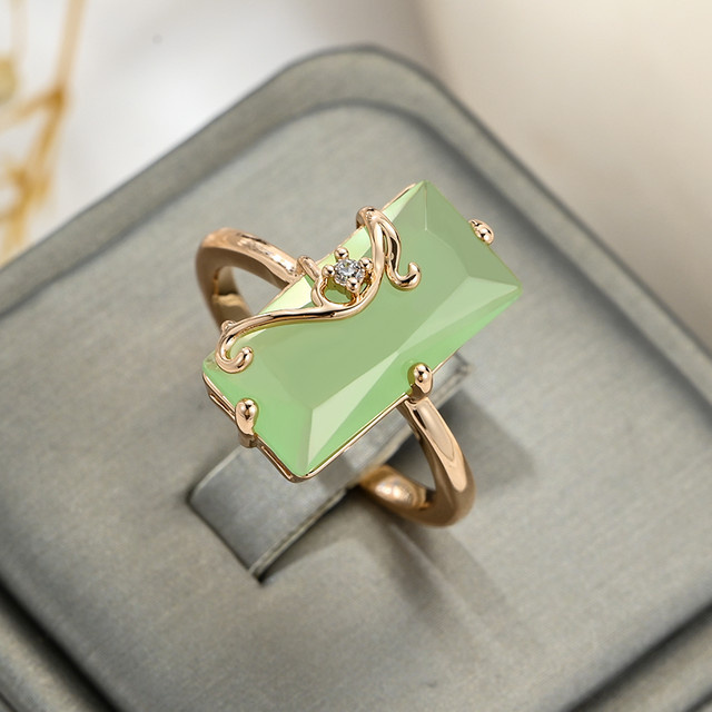 Wbmqda Ringe, 585 Roségold, nebelgrün, quadratisch, Damen - Bild 1