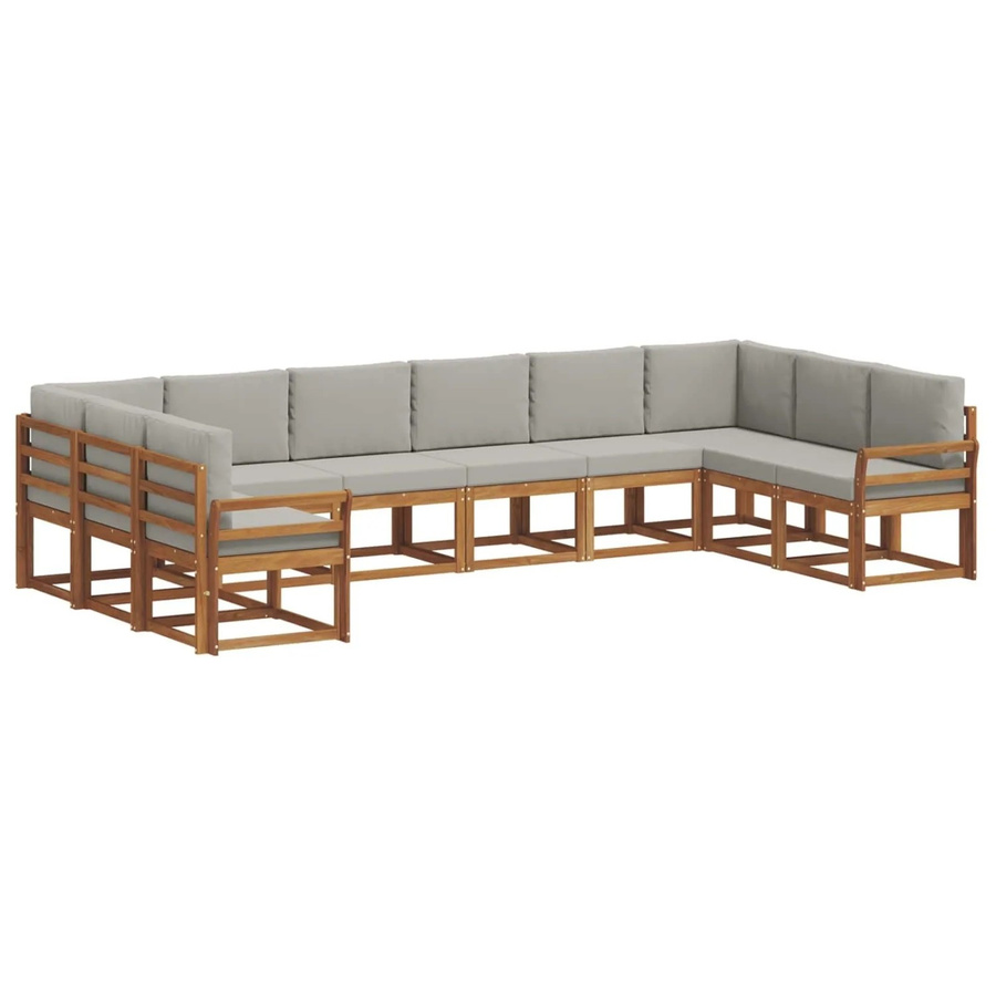 vidaXL Outdoor-Sofagarnitur aus Akazienholz in L-Form mit 10-teiligem Set, Farbe Natur und Hellgrau - Bild 2
