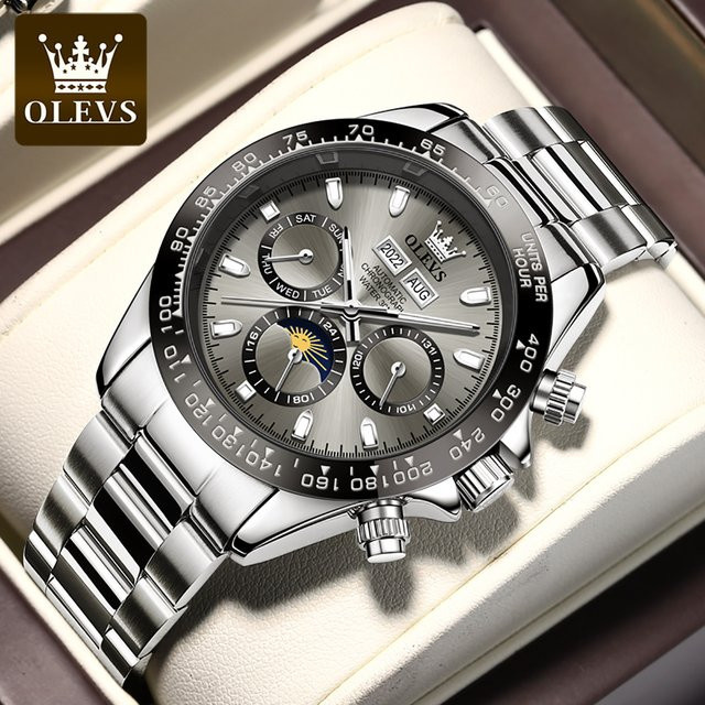 OLEVS Armbanduhr, Automatik, Edelstahl, Bicolor, Herren, Mondphase, Datum, Wochentag - Bild 1