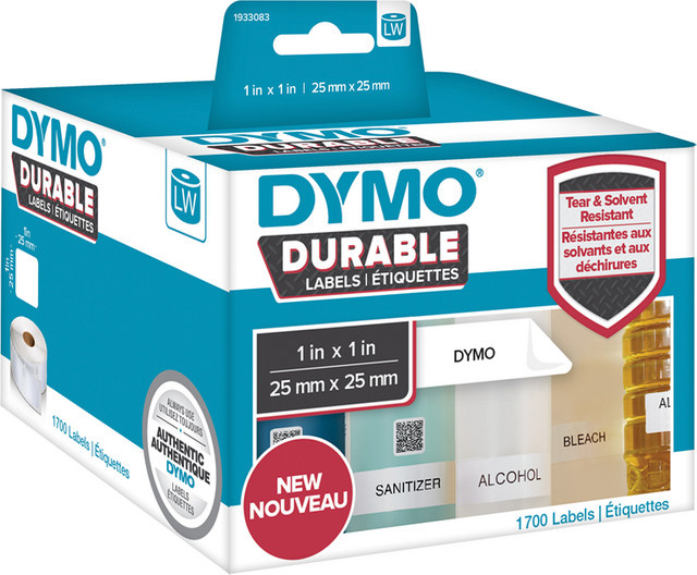 DYMO LabelWriter Address Klebeetiketten Weiß, Universal-Etiketten aus Kunststoff, B/H: 2,5 x 2,5 cm, 1700 Stück pro Rolle - Bild 1