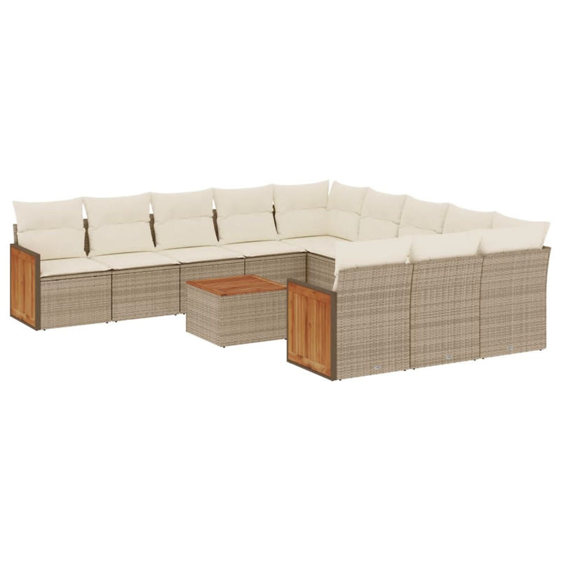 Vidaxl Gartenmöbel-Set aus Polyrattan und Akazie mit 12 Teilen in Beige inklusive Kissen - Bild 2