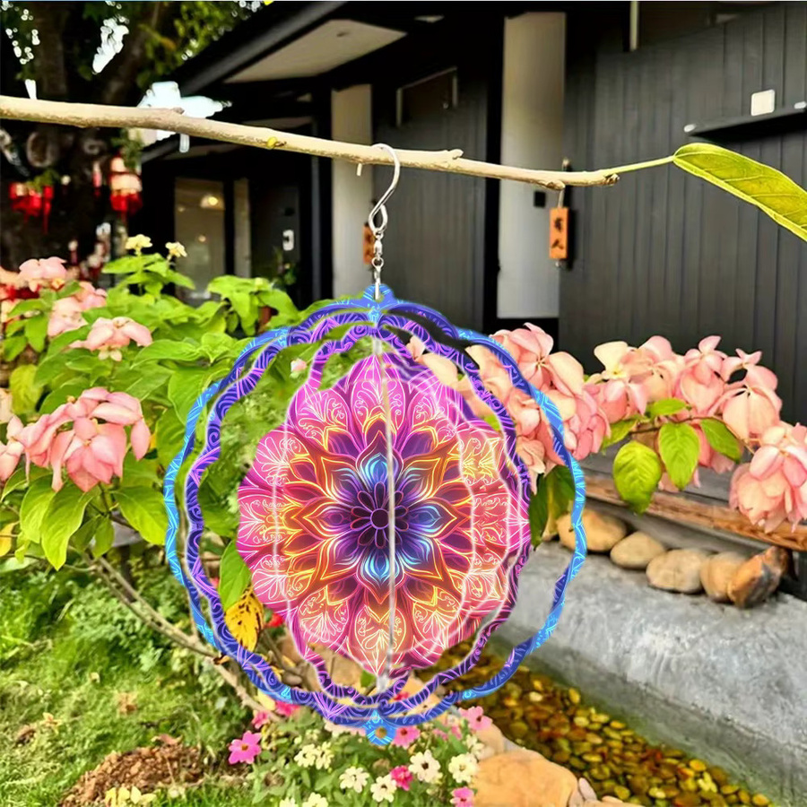 Mandala Windspiel von CIFBUY, rotierendes Metall-Windspiel in Multicolour mit geometrischem Design, Durchmesser: 25 cm - Bild 4