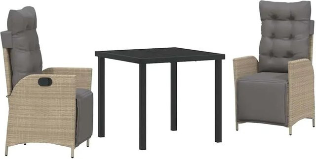 vidaXL Garten Essgruppe aus Poly-Rattan in Beige, 3-teilig mit Tisch und Sicherheitsglas, B/T/H: 80 x 73 x 80 cm - Bild 1