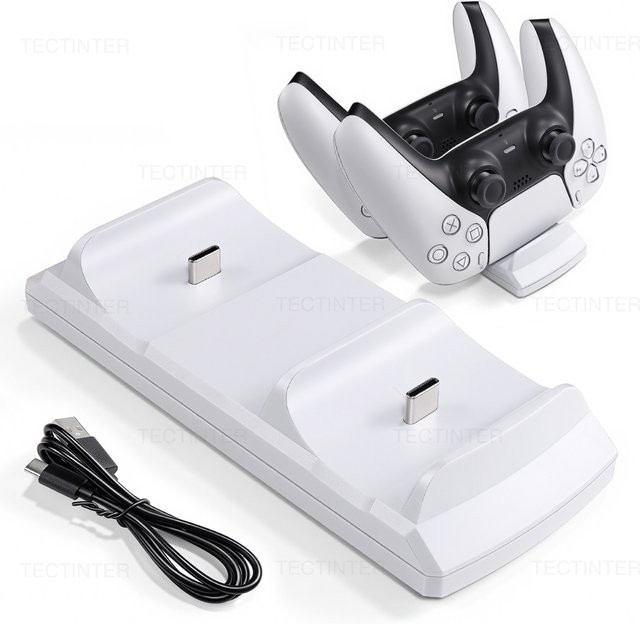 TECTINTER Dual Type-C Schnellladestation für PS5 Wireless Controller in Weiß - Bild 1