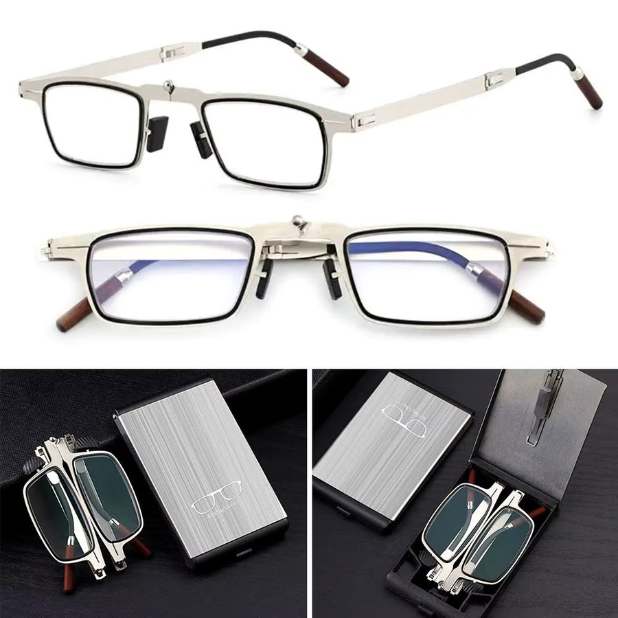 Lesebrille mit Blaulichtfilter, Metall, Vollrand, rechteckig, silver - Bild 3