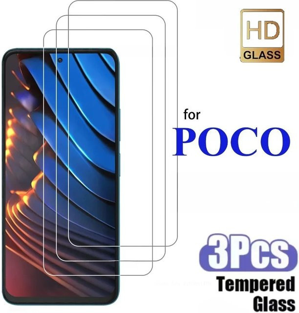 3er-Pack Displayschutzfolie aus gehärtetem Glas für Xiaomi Poco X7 X6 X5 X4 Serie, HD klar und transparent - Bild 1
