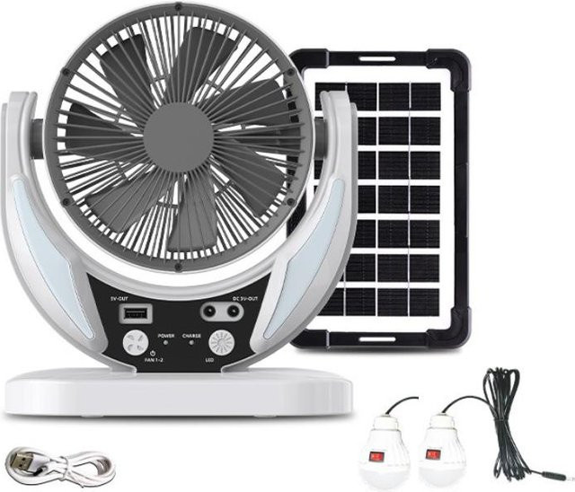 Bai Fen Bai-Digital 3C Mini-Tischventilator mit Solarfunktion und LED-Licht, wiederaufladbarer AC/DC Ventilator in Weiß - Bild 1