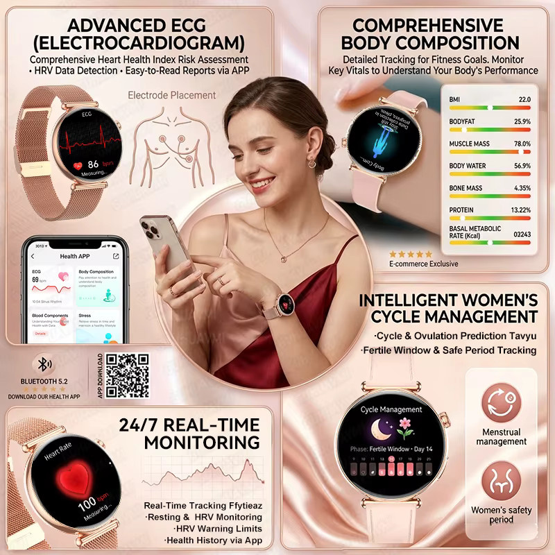 GUHUAVMI Smartwatch, Silber, Silikon, Damen - Bild 4