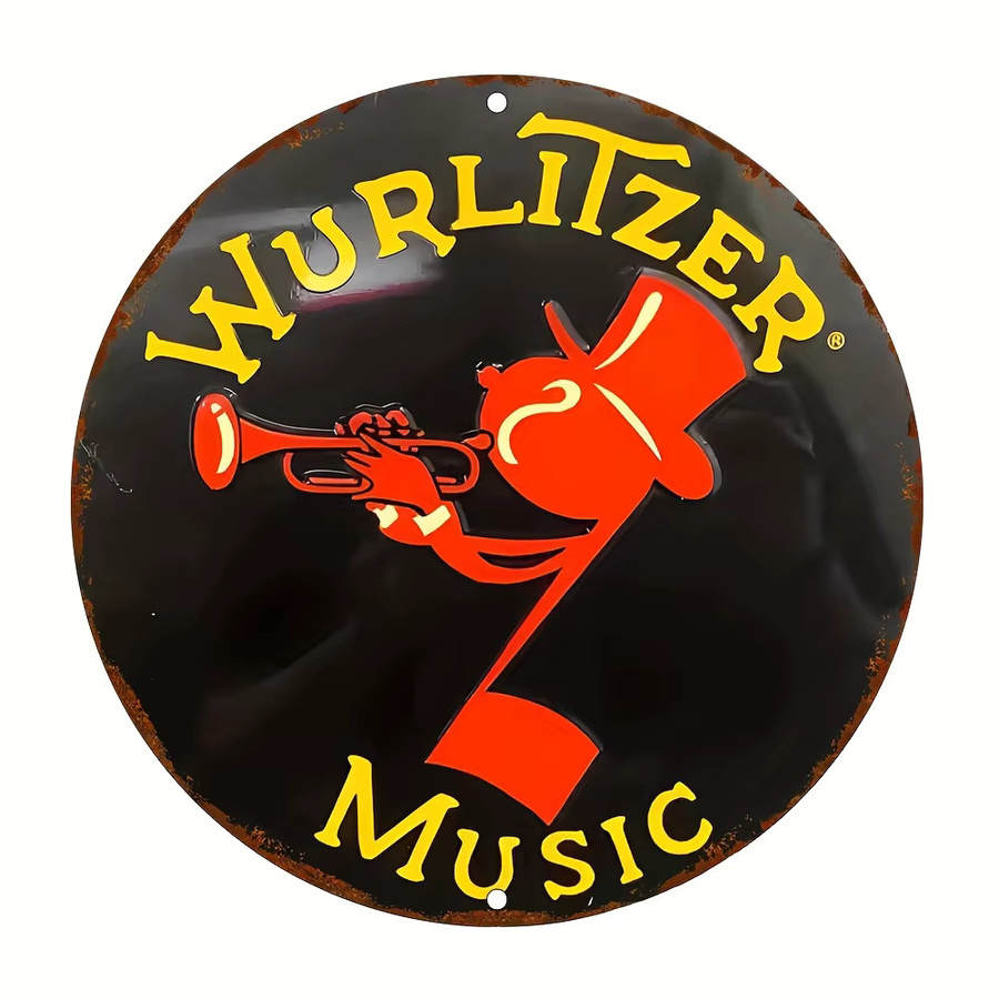 Rundes Vintage-Aluminiumschild Wurlitzer Music von Vinta in Multicolour, Durchmesser: 20,32 cm - Bild 6
