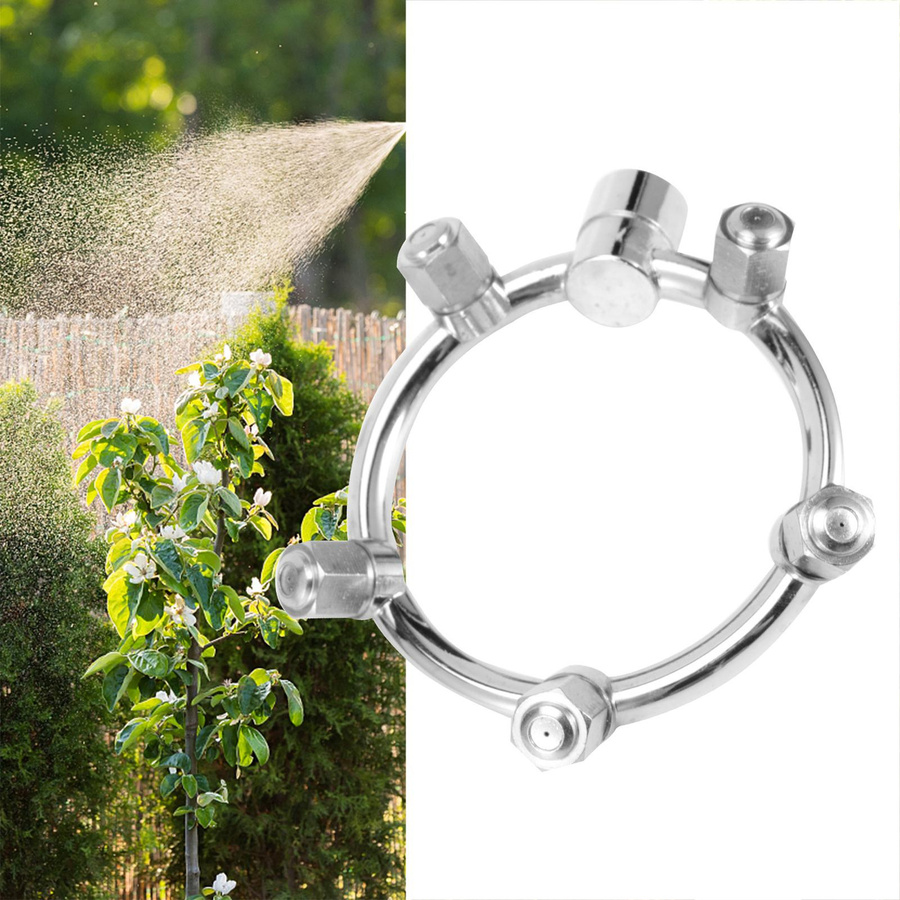 mfySpace Nebeldüse mit 5 Köpfen für die Gartenbefeuchtung, kreisförmige Zerstäubungsdüse aus Edelstahl, G1 4 Innengewinde, Silber - Bild 2